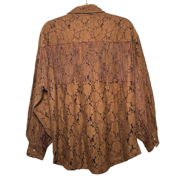 Shyanne Button Up Lace Brown Fringe‎ Western Shirt Sz XS - Picture 2 of 7